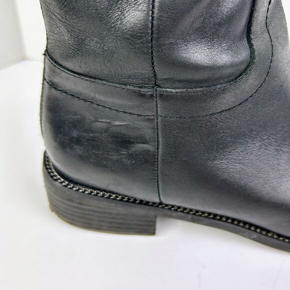 Franco Sarto Brindley Knee High Black Leather Riding Boots w/ Chain Detail 11 - Picture 15 of 15